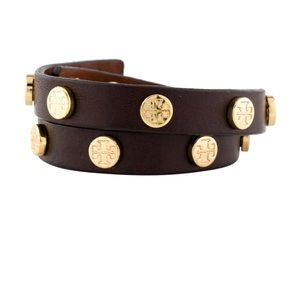Tory Burch leather logo stud wrap bracelet